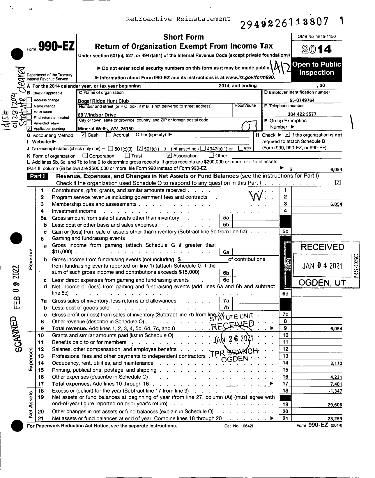 Image of first page of 2014 Form 990EO for Bogal Ridge Hunt Club