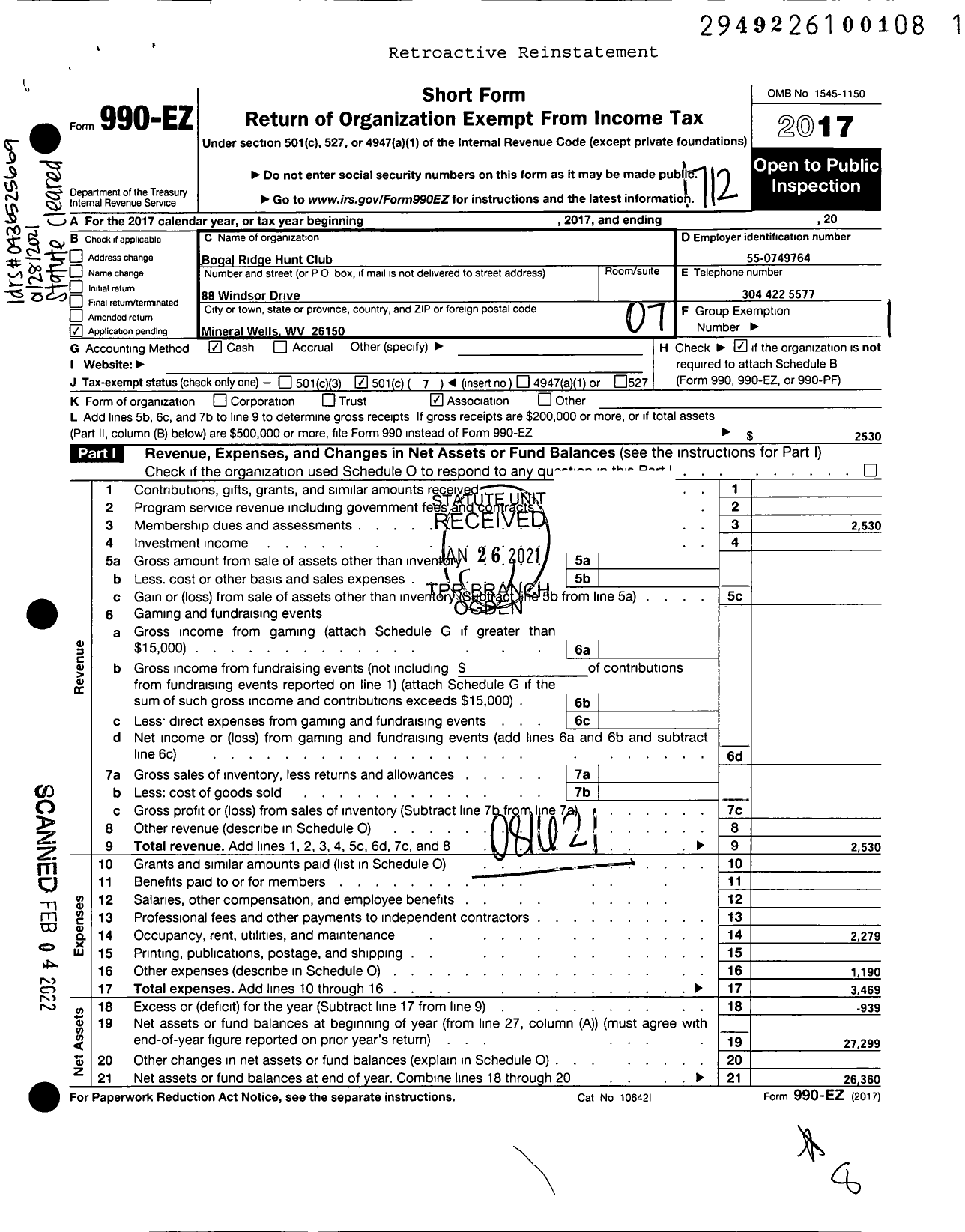 Image of first page of 2017 Form 990EO for Bogal Ridge Hunt Club