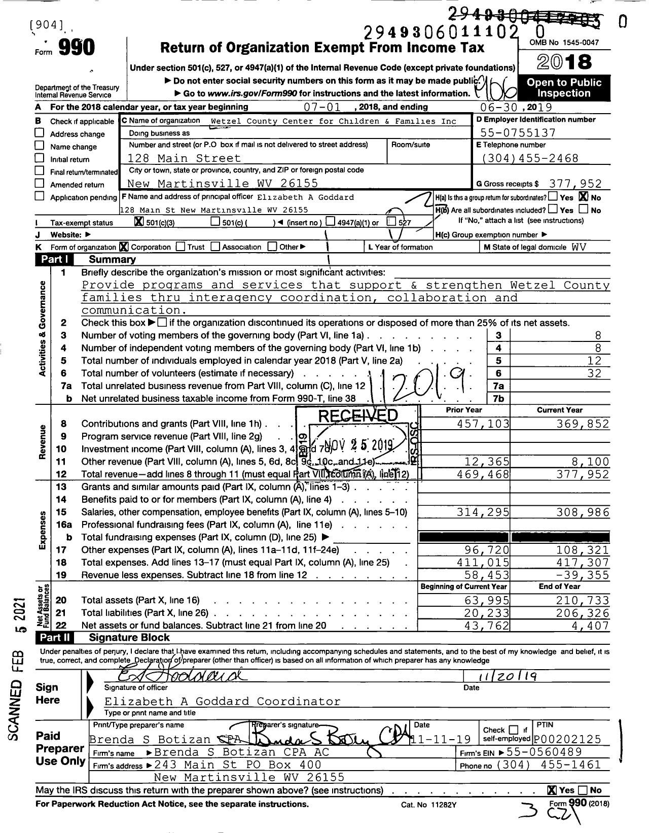 Image of first page of 2018 Form 990 for Wetzel County Children and Families