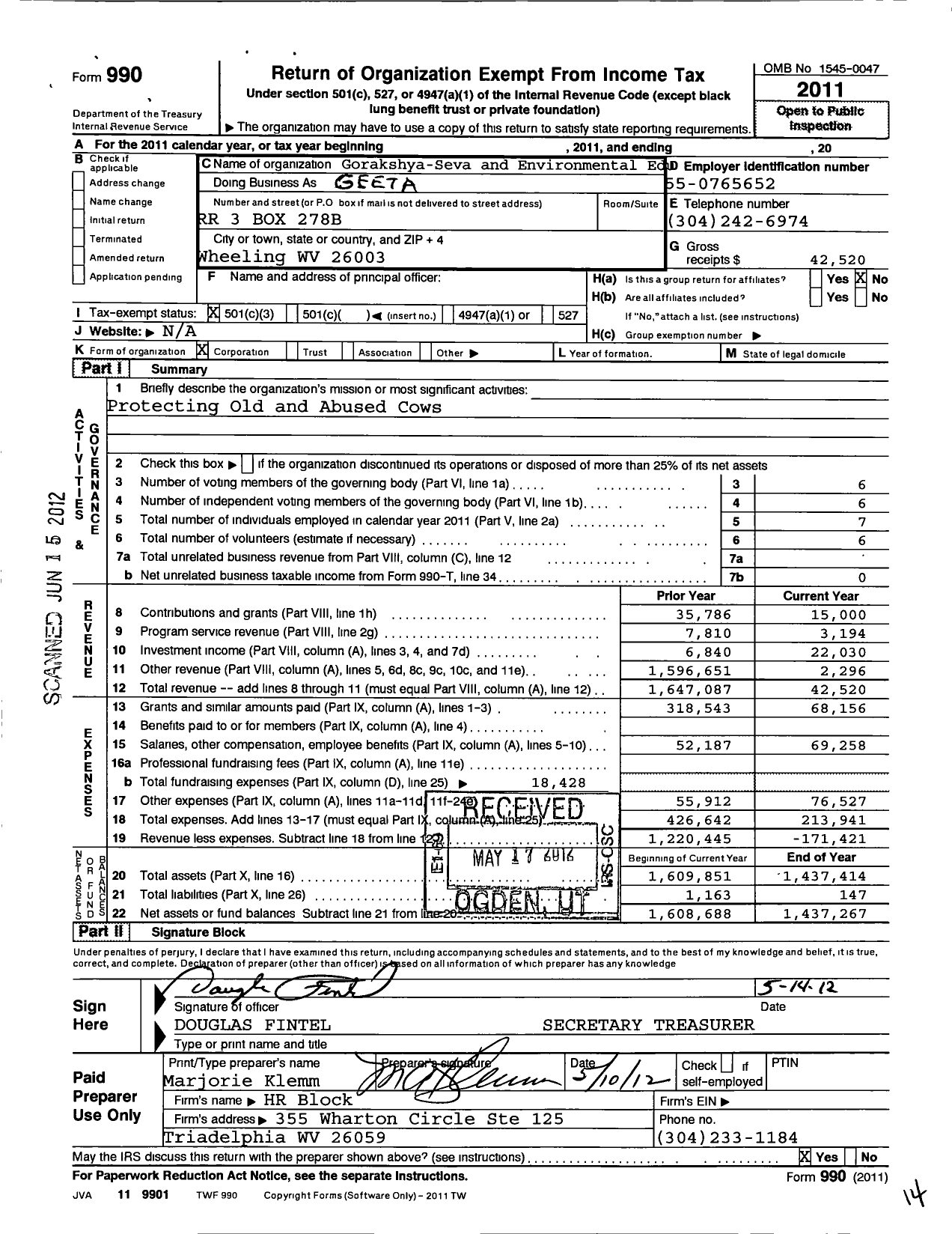 Image of first page of 2011 Form 990 for Gorakshya Seva and Environmental