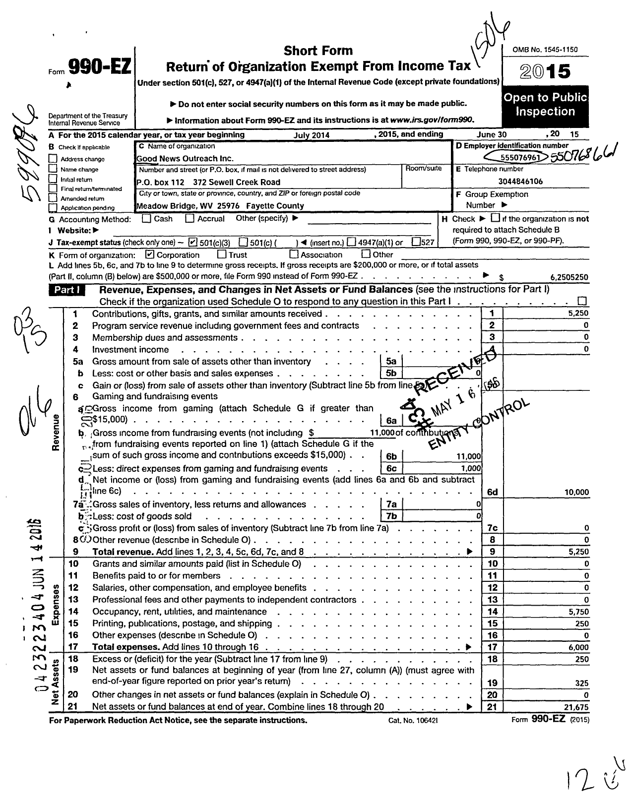 Image of first page of 2014 Form 990EZ for Good News Outreach