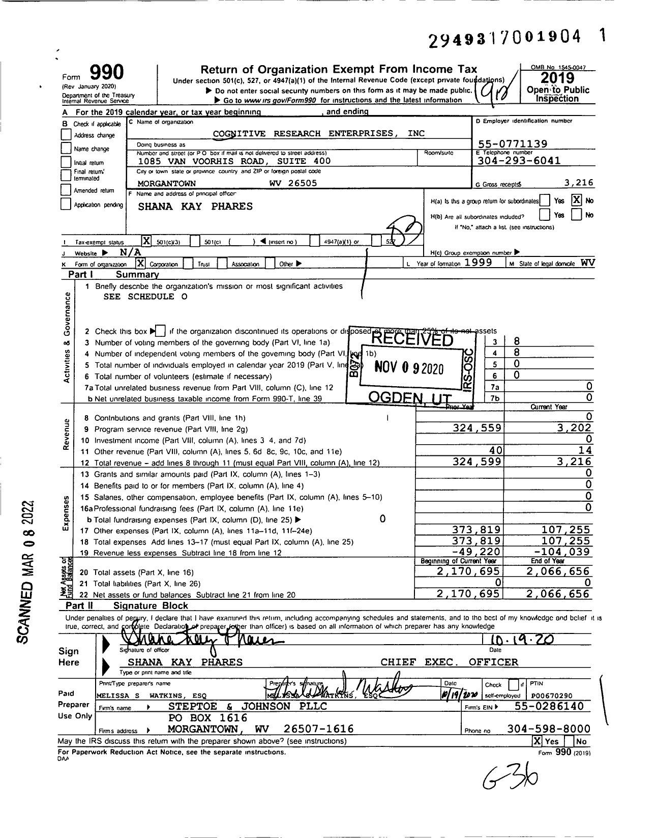 Image of first page of 2019 Form 990 for Cognitive Research Enterprises