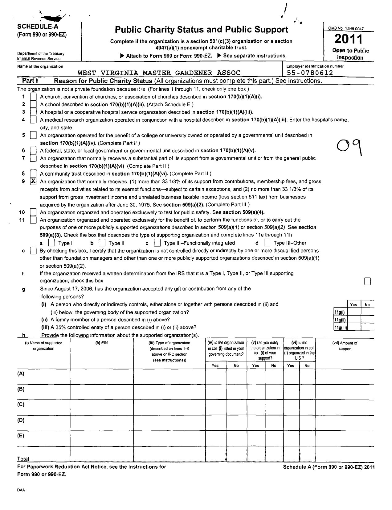 Image of first page of 2011 Form 990OR for West Virginia Master Gardener Association