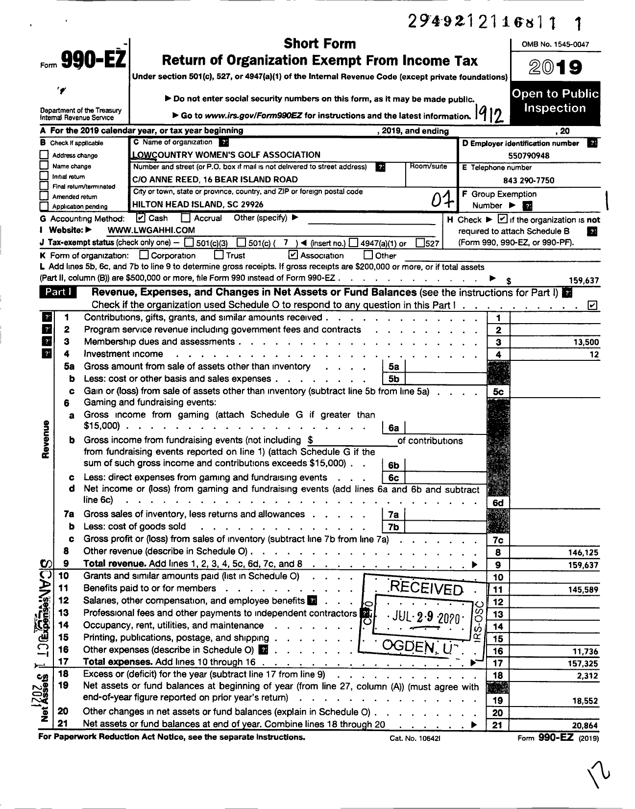 Image of first page of 2019 Form 990EO for Lowcountry Country Womens Golf Association