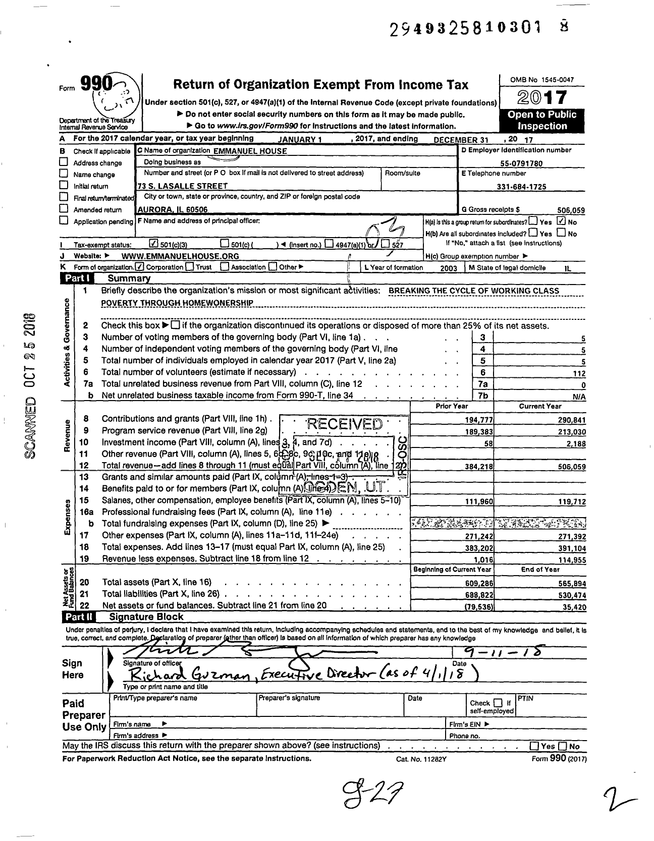 Image of first page of 2017 Form 990 for Emmanuel House