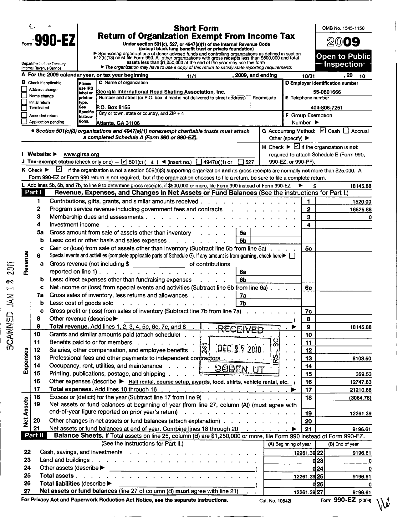 Image of first page of 2009 Form 990EO for Georgia International Road Skating Association