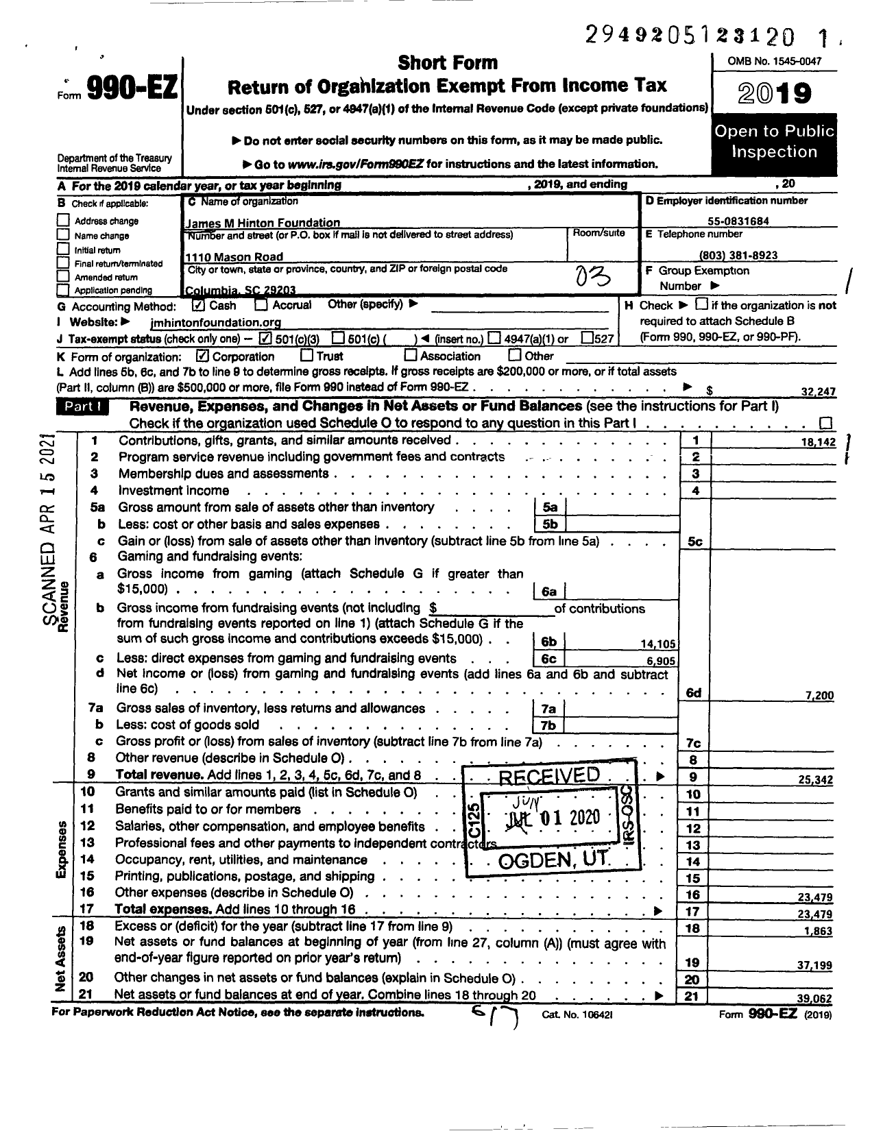 Image of first page of 2019 Form 990EZ for North Columbia Community Enrichment Foundation