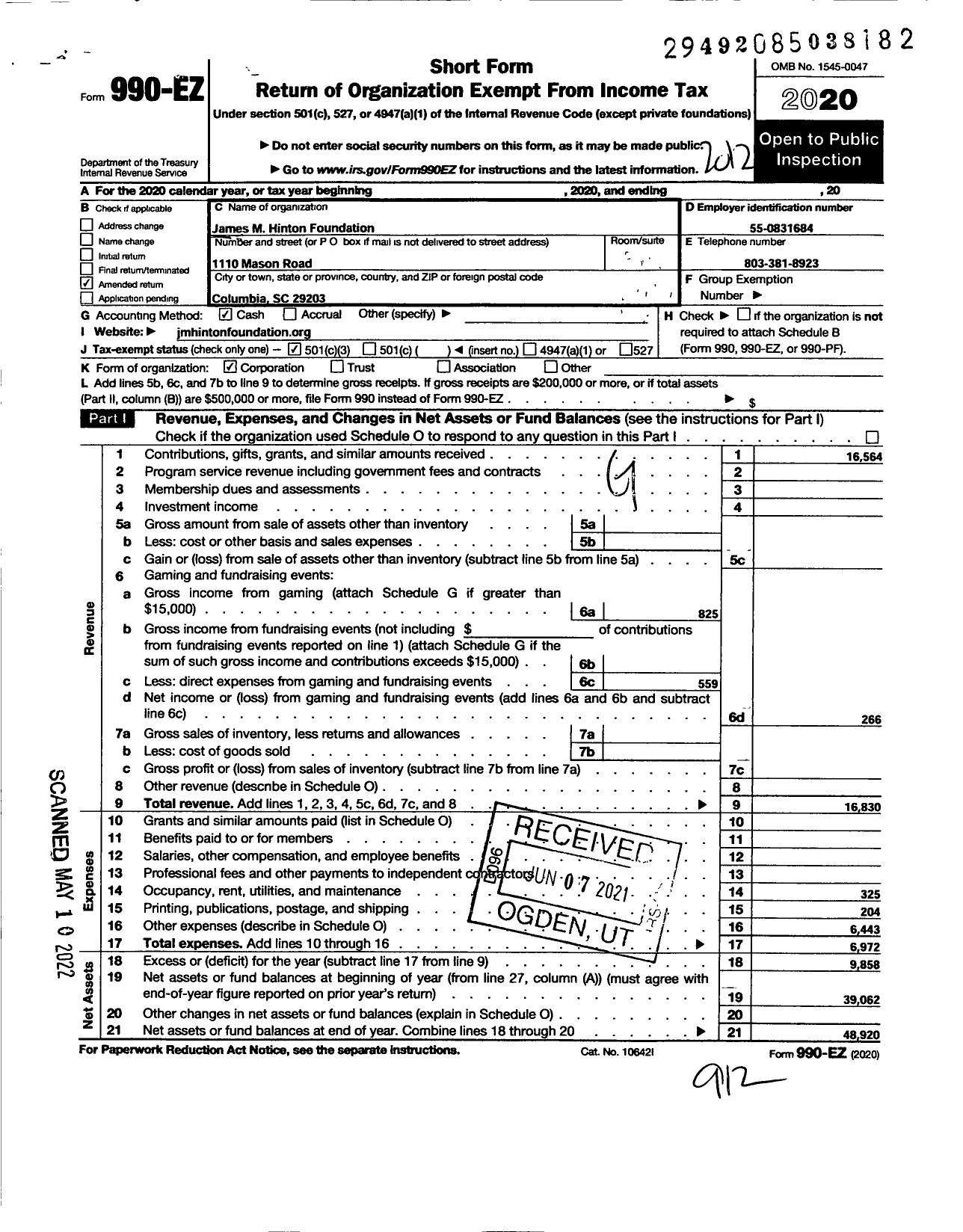 Image of first page of 2020 Form 990EZ for North Columbia Community Enrichment Foundation