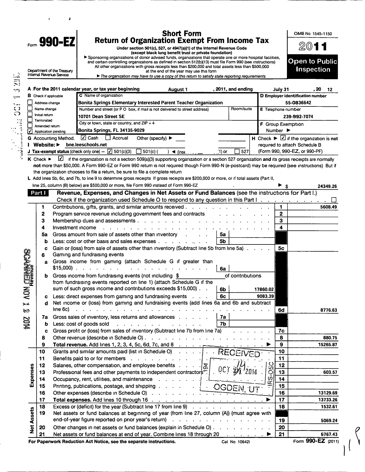 Image of first page of 2011 Form 990EZ for Bonita Springs Elementary Interested Parent Teacher Org