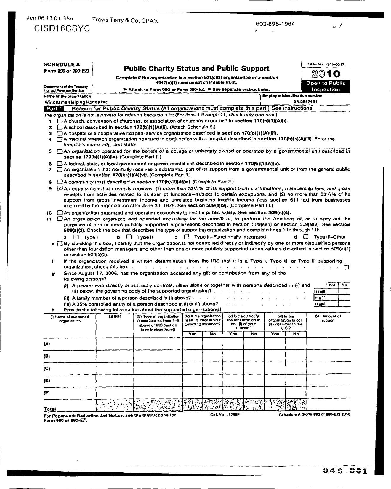 Image of first page of 2010 Form 990ER for Windhams Helping Hands
