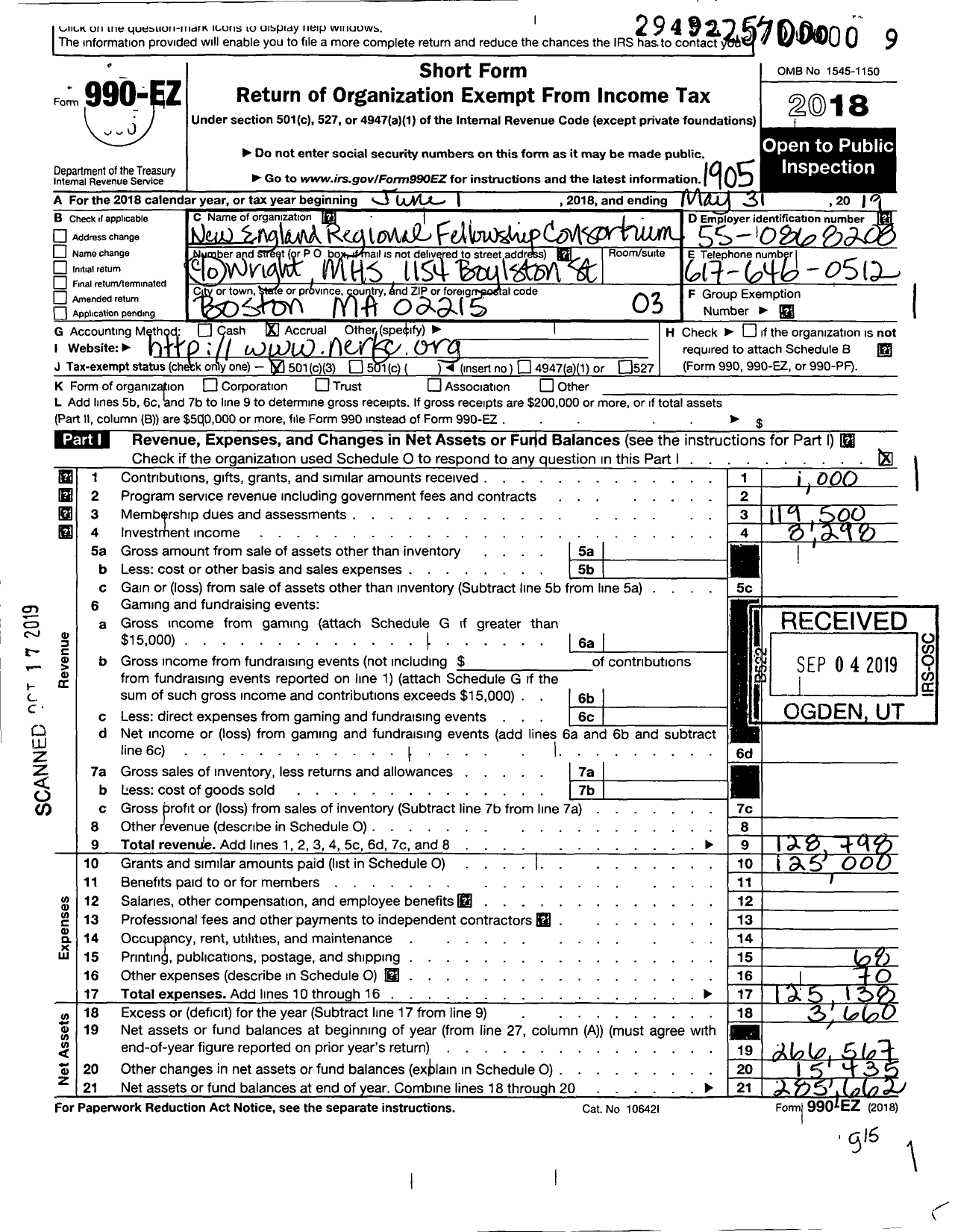 Image of first page of 2018 Form 990EZ for New England Regional Fellowship Consortium