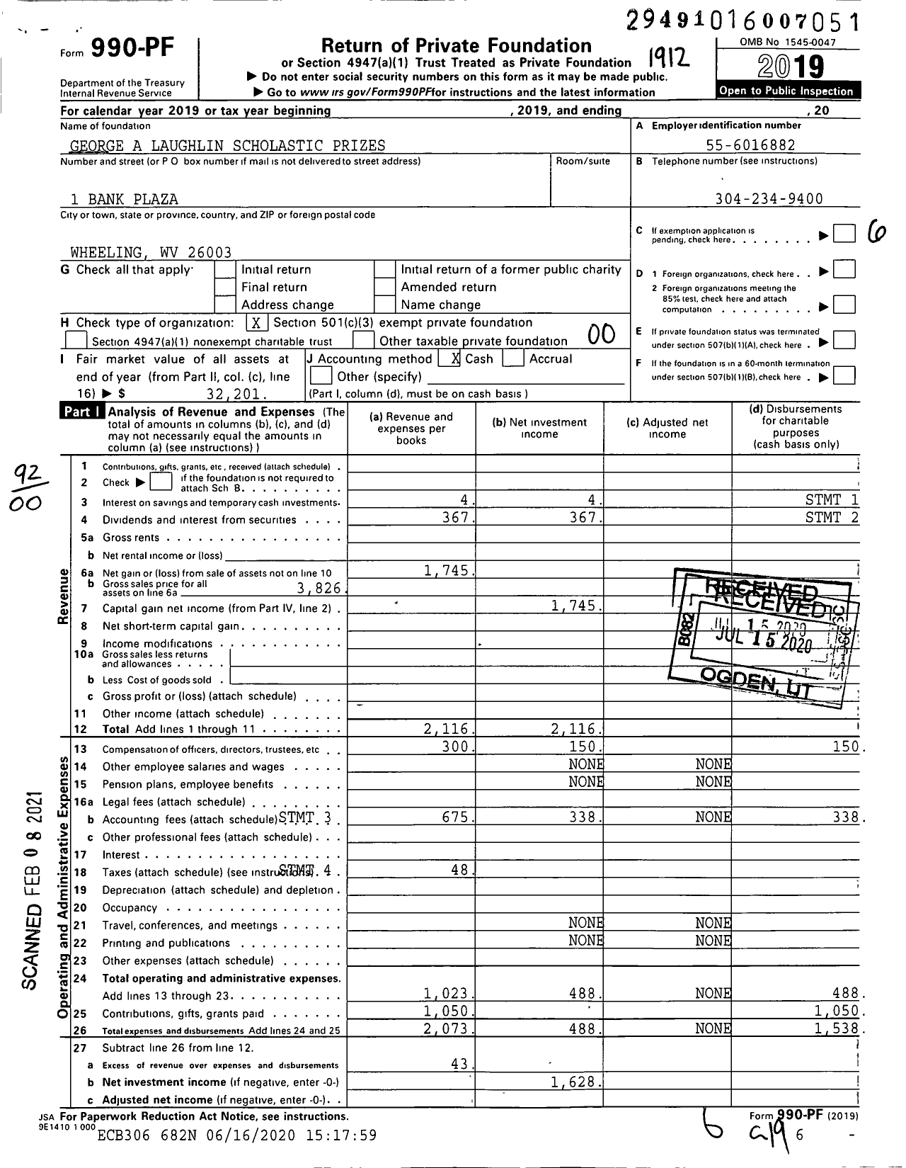 Image of first page of 2019 Form 990PF for George A Laughlin Scholastic Prizes