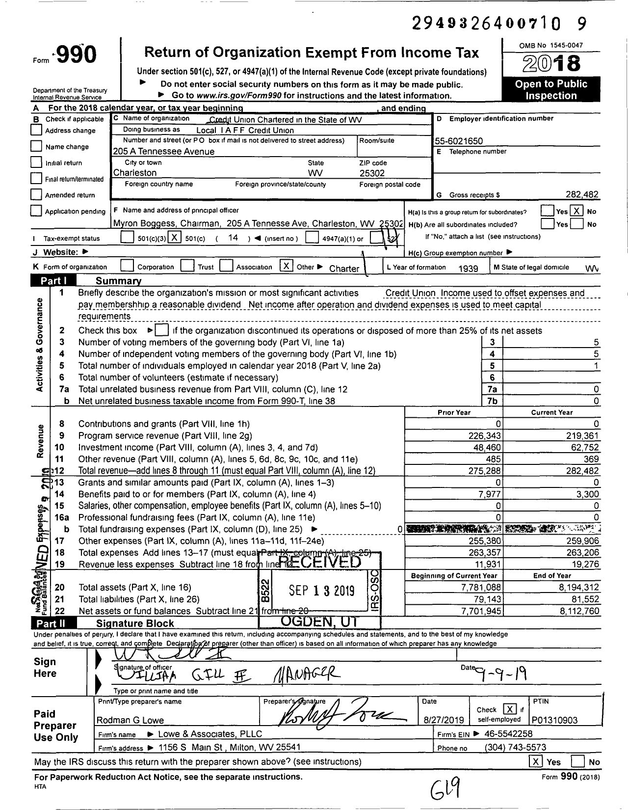 Image of first page of 2018 Form 990O for Credit Unions Chartered in the State of West Virginia Local 317 I - Local 317 I Aff