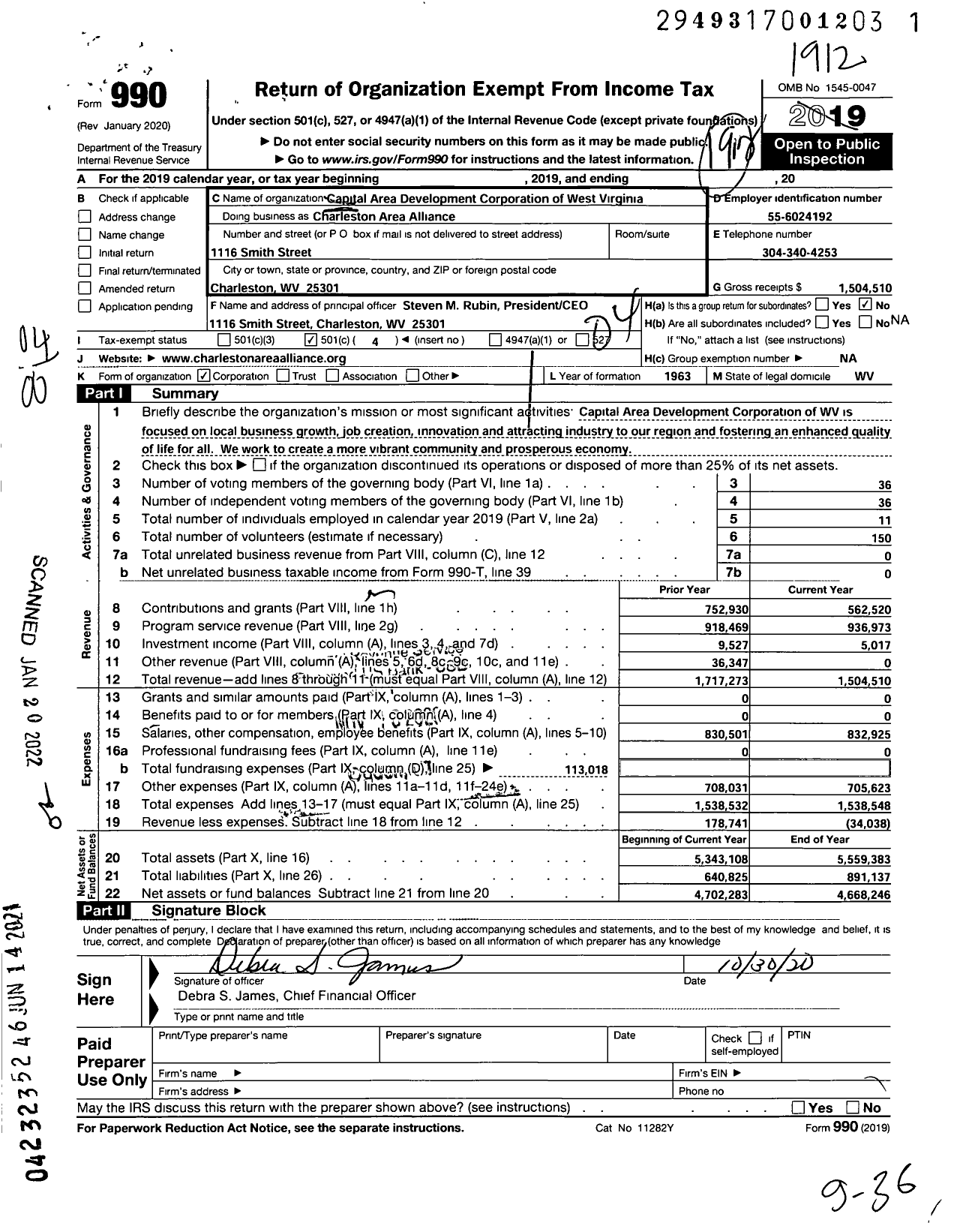 Image of first page of 2019 Form 990O for Charleston Area Alliance