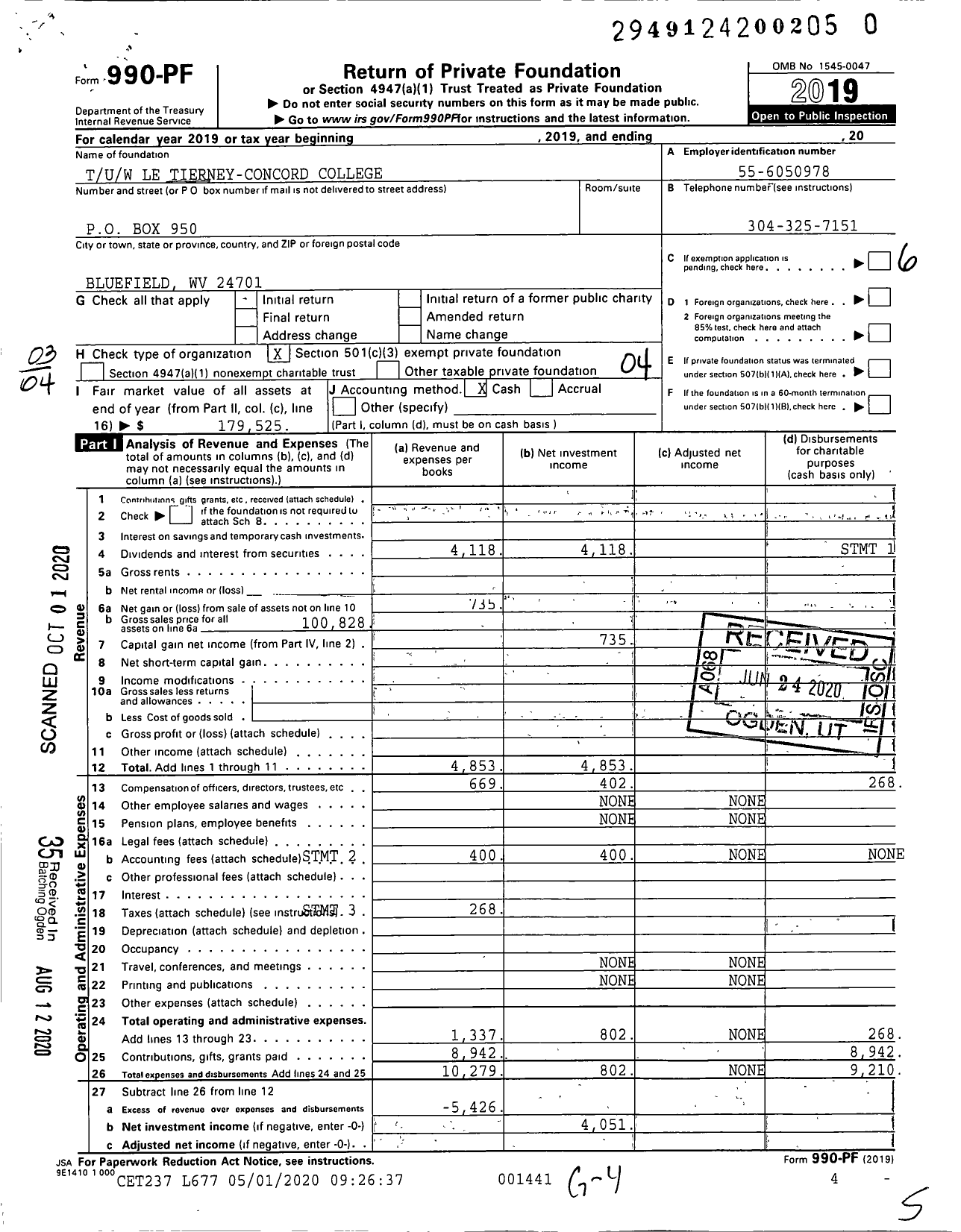 Image of first page of 2019 Form 990PR for Tuw Le Tierney-Concord College