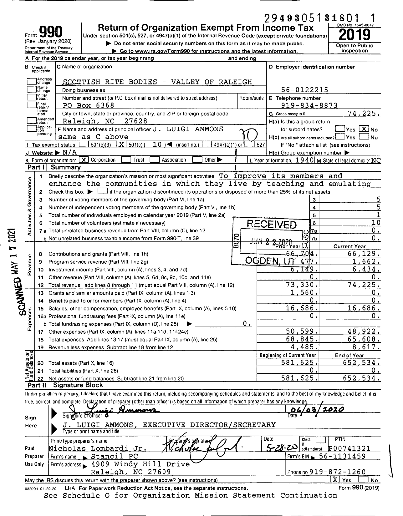 Image of first page of 2019 Form 990O for Scottish Rite of Freemasonry Southern Jurisdiction - Valley of Raleigh & Coord Bodies