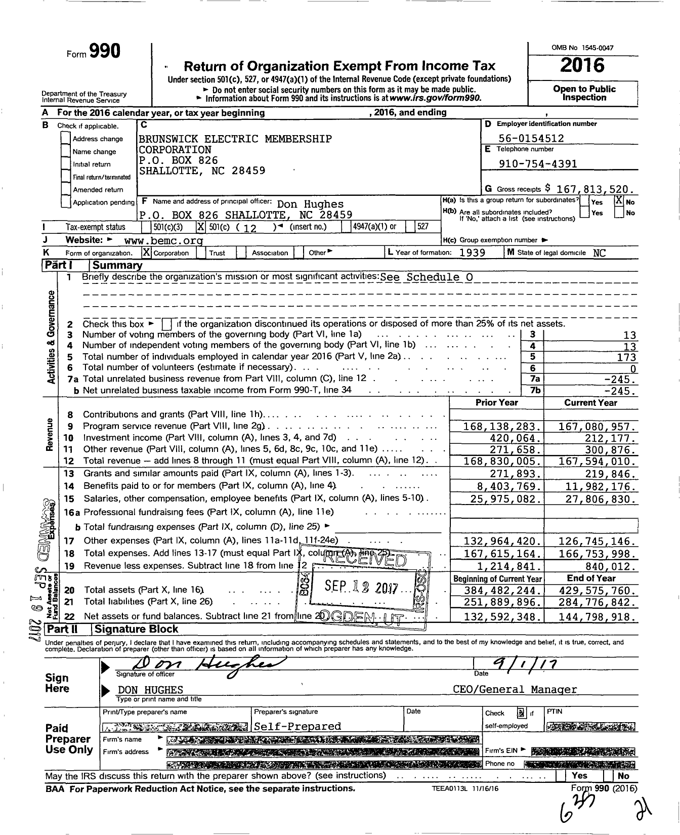 Image of first page of 2016 Form 990O for Brunswick Electric Membership Corporation