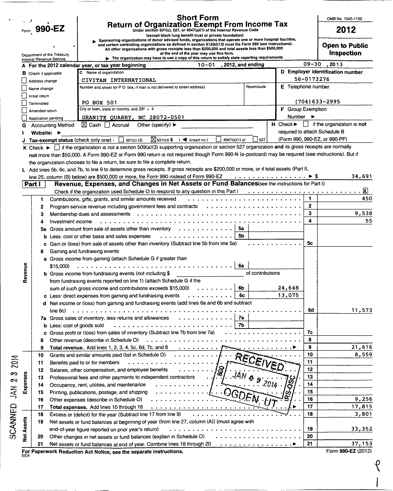 Image of first page of 2012 Form 990EO for Civitan International / Granite Quarry NC