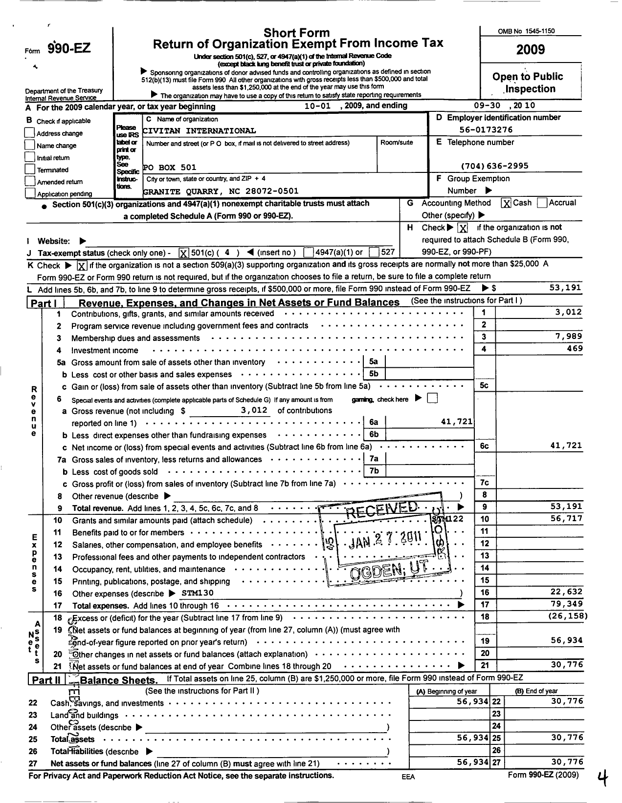 Image of first page of 2009 Form 990EO for Civitan International / Granite Quarry NC