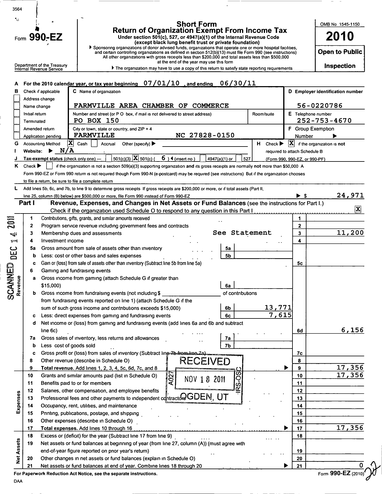 Image of first page of 2010 Form 990EO for Chamber of Commerce& Merchants Association