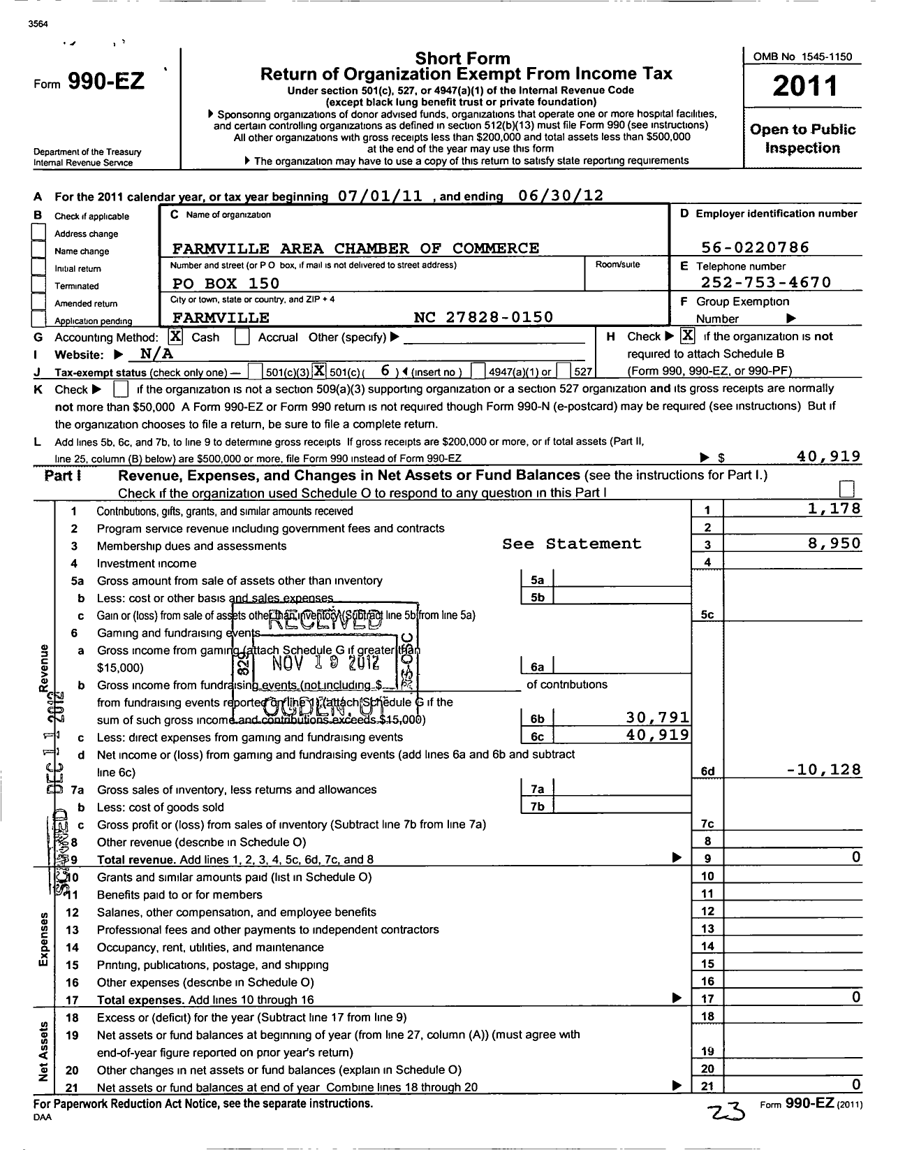 Image of first page of 2011 Form 990EO for Chamber of Commerce& Merchants Association