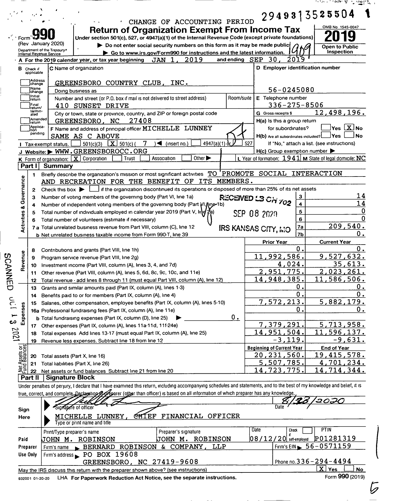 Image of first page of 2018 Form 990O for Greensboro Country Club