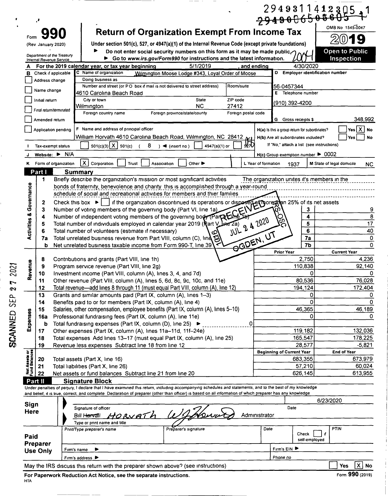 Image of first page of 2019 Form 990O for Loyal Order of Moose - 343