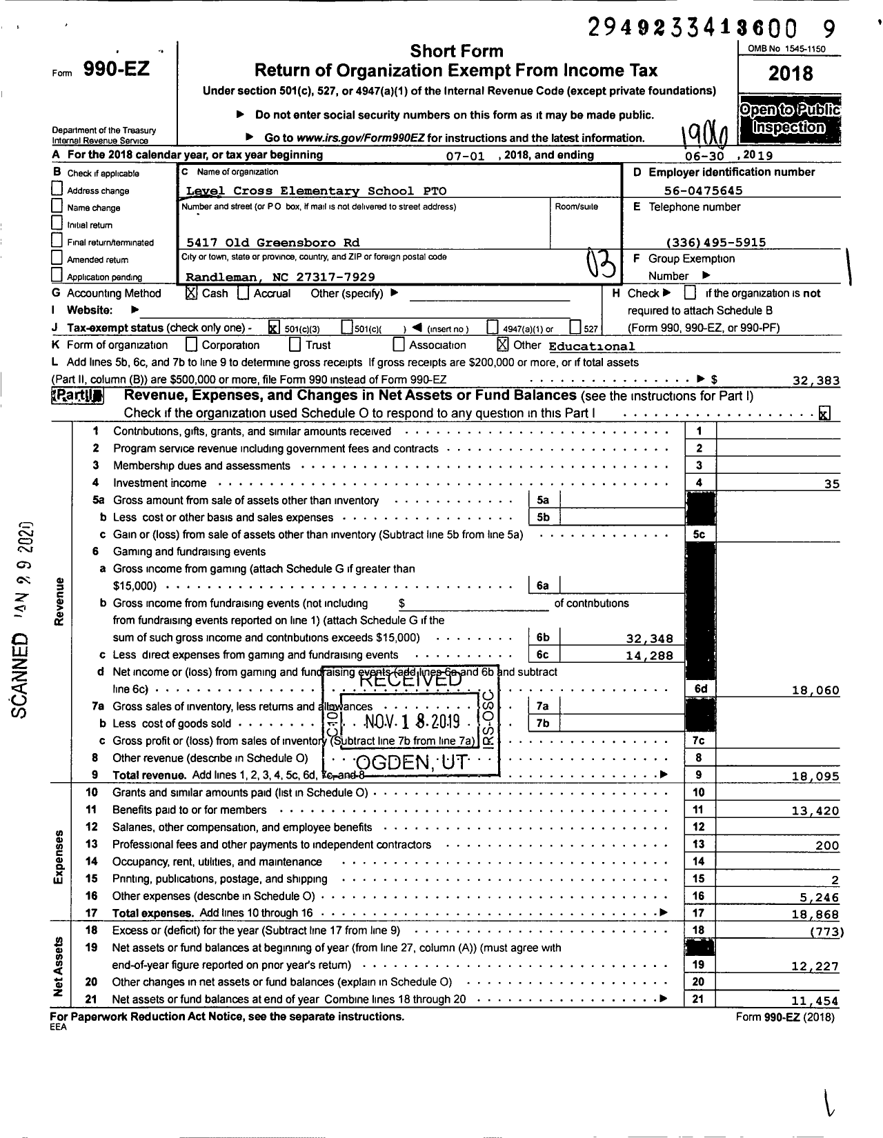 Image of first page of 2018 Form 990EZ for State Employees' Credit Union