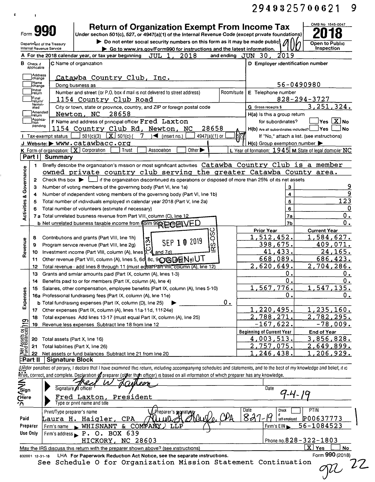 Image of first page of 2018 Form 990O for Catawba Country Club