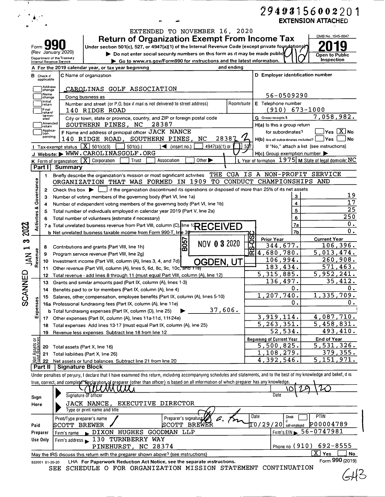 Image of first page of 2019 Form 990 for Carolinas Golf Association