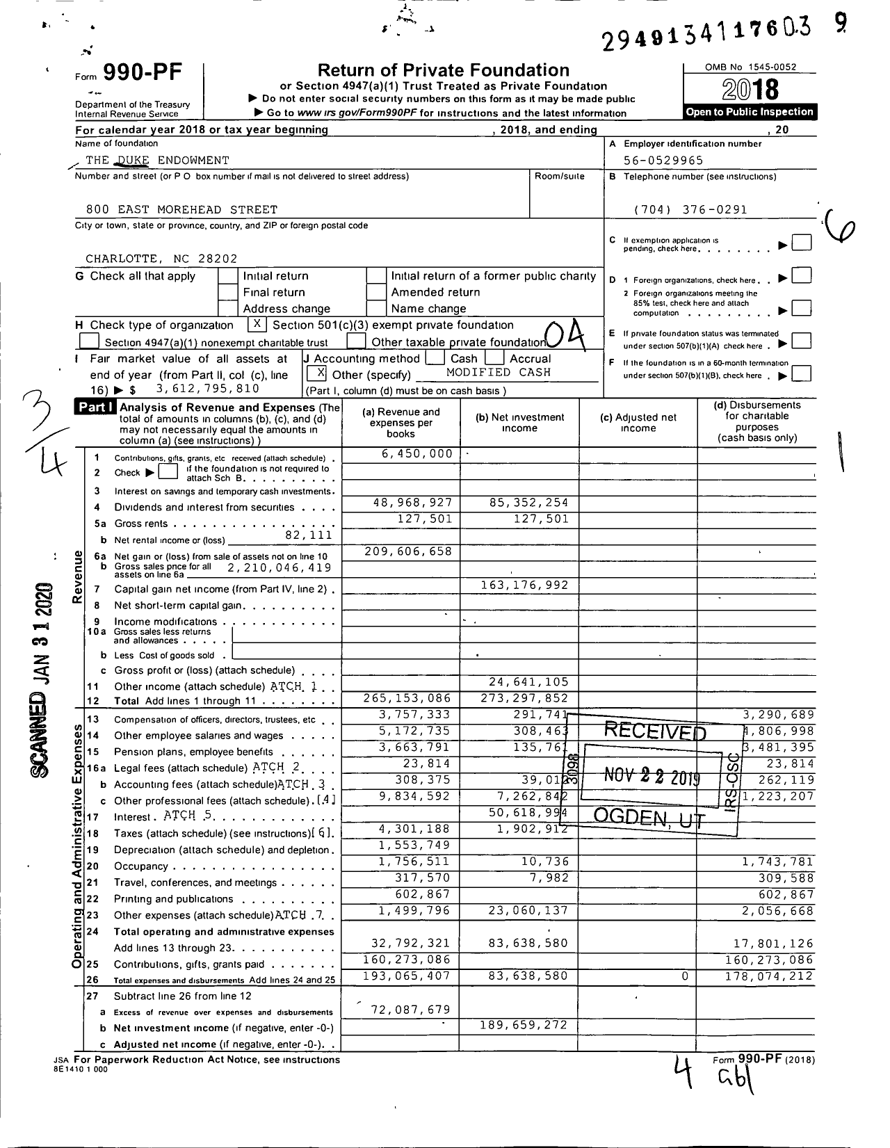 Image of first page of 2018 Form 990PF for Duke Endowment