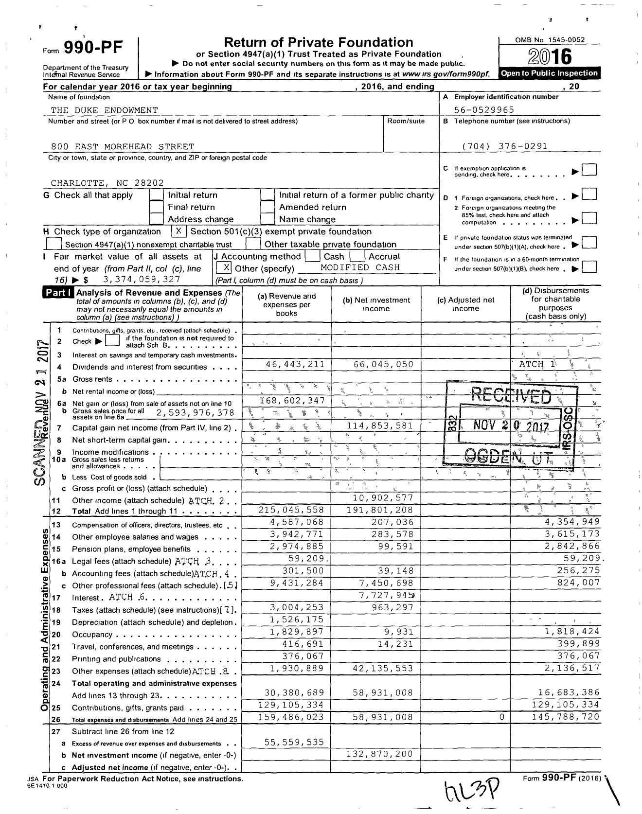 Image of first page of 2016 Form 990PF for Duke Endowment