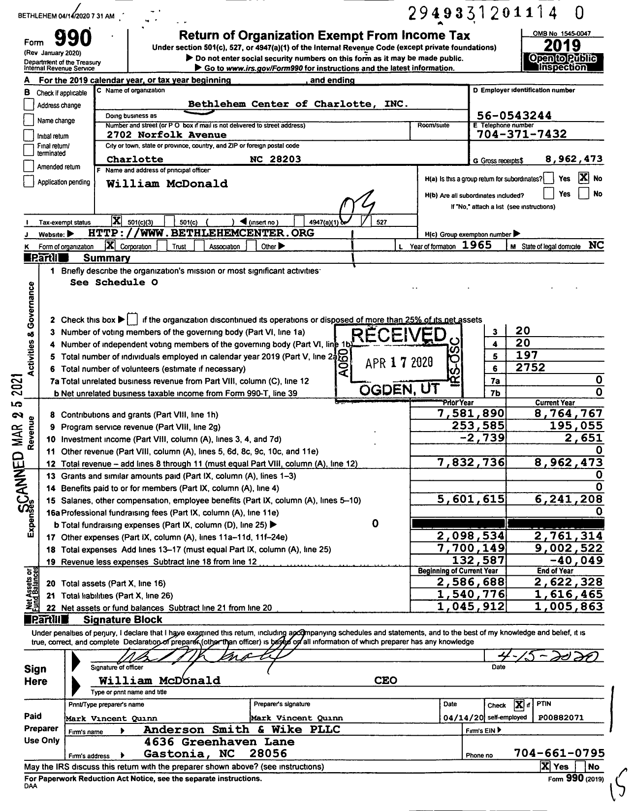 Image of first page of 2019 Form 990 for Alliance Center for Education