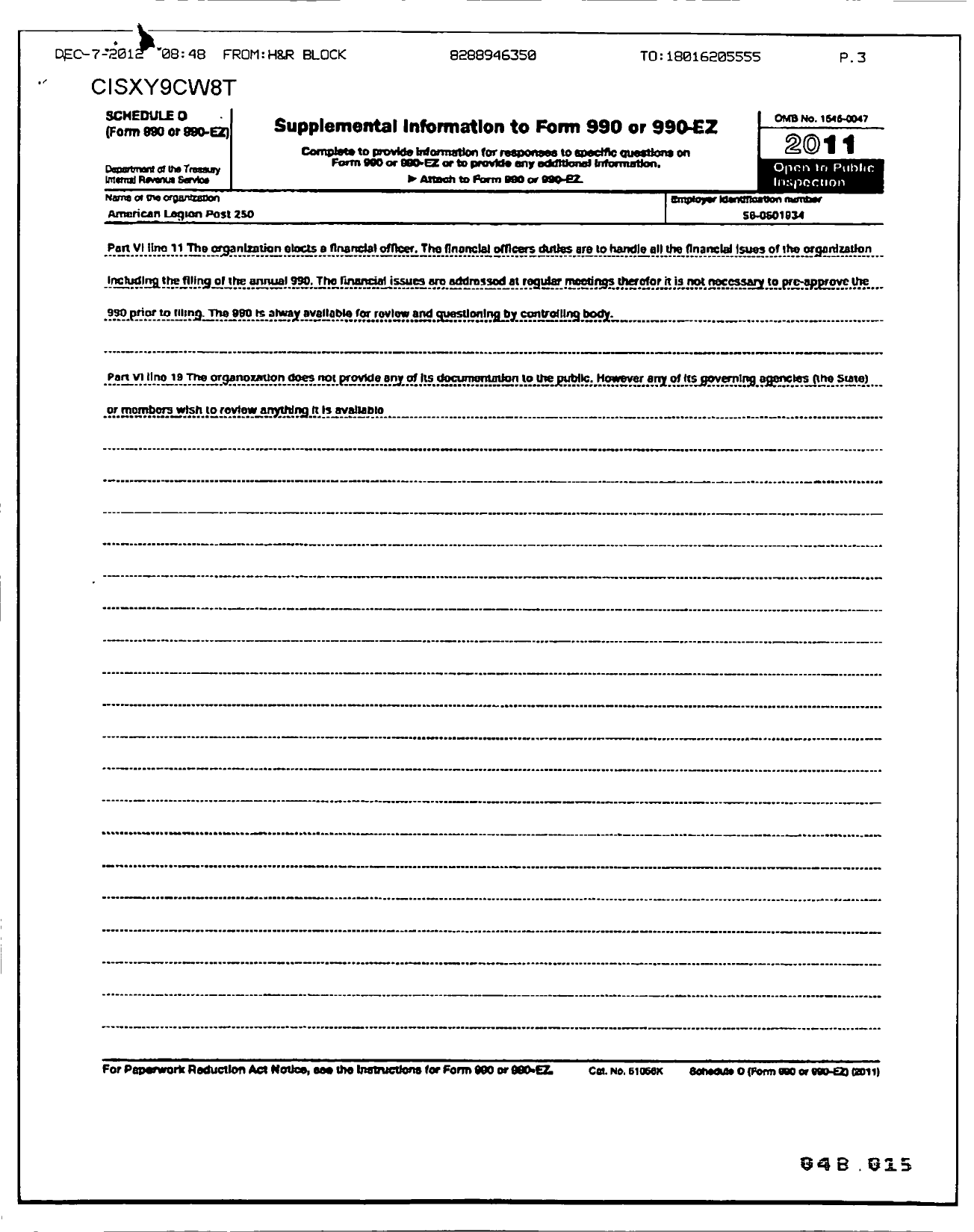 Image of first page of 2011 Form 990OR for American Legion - 250 Polk County Memorial