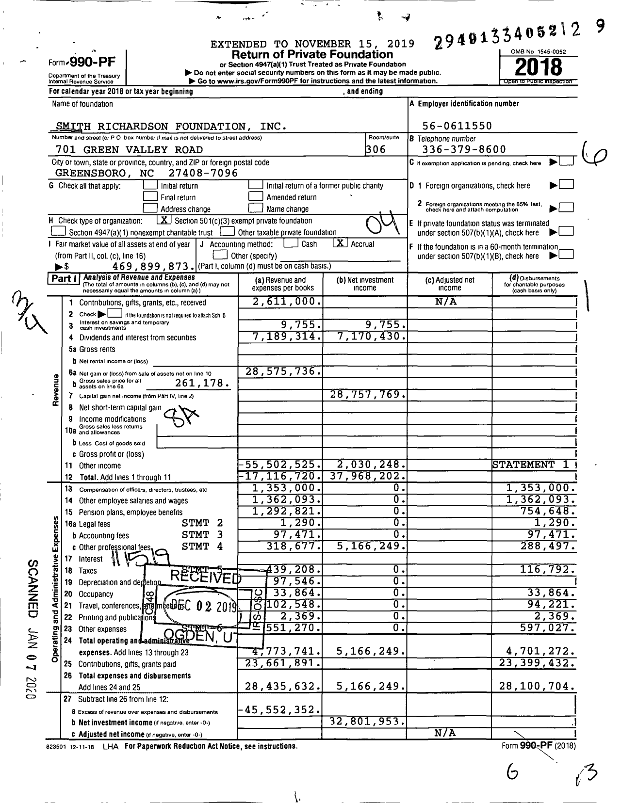 Image of first page of 2018 Form 990PF for Smith Richardson Foundation (SRF)