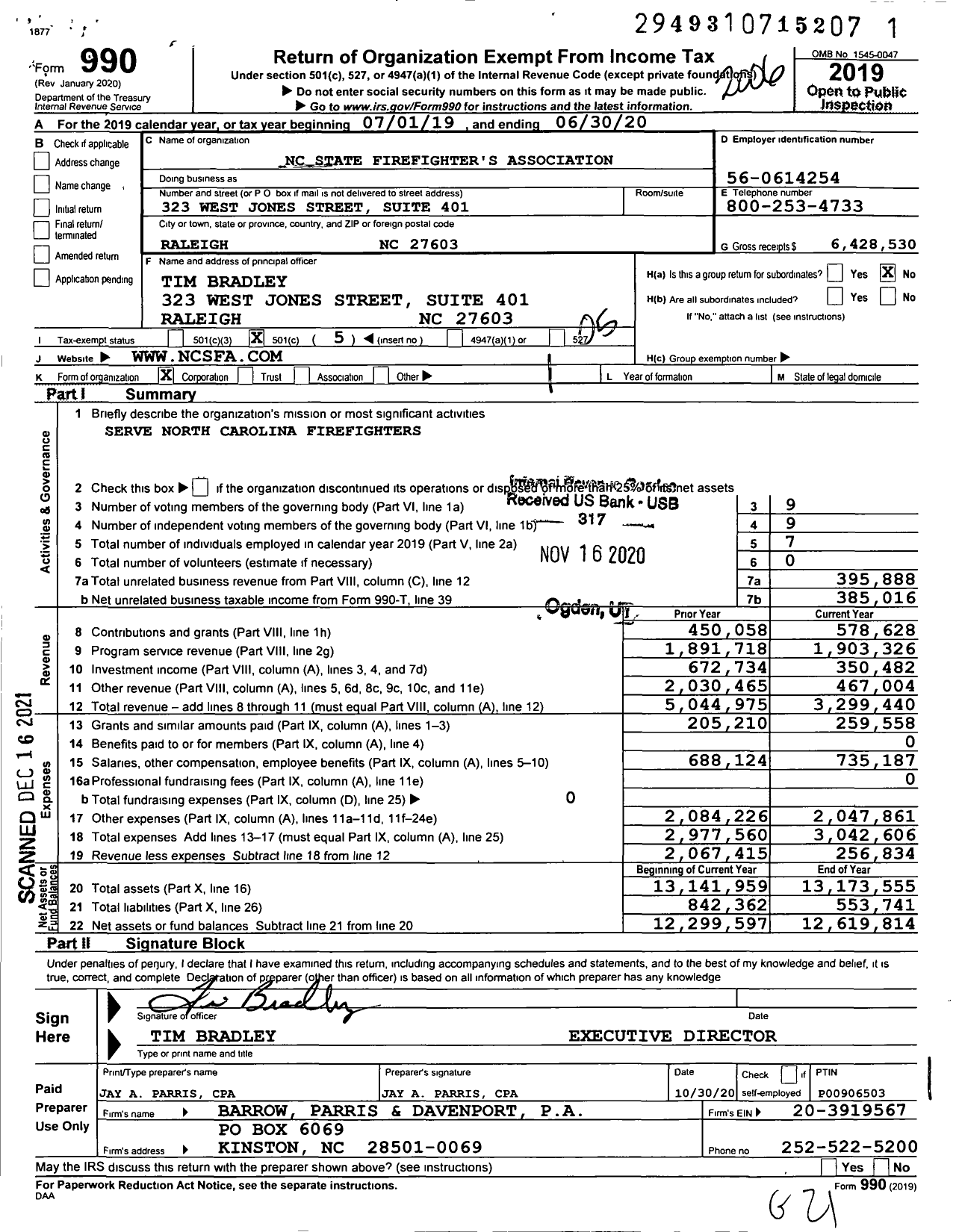 Image of first page of 2019 Form 990O for NC STATE Firefighter's ASSOCIATION