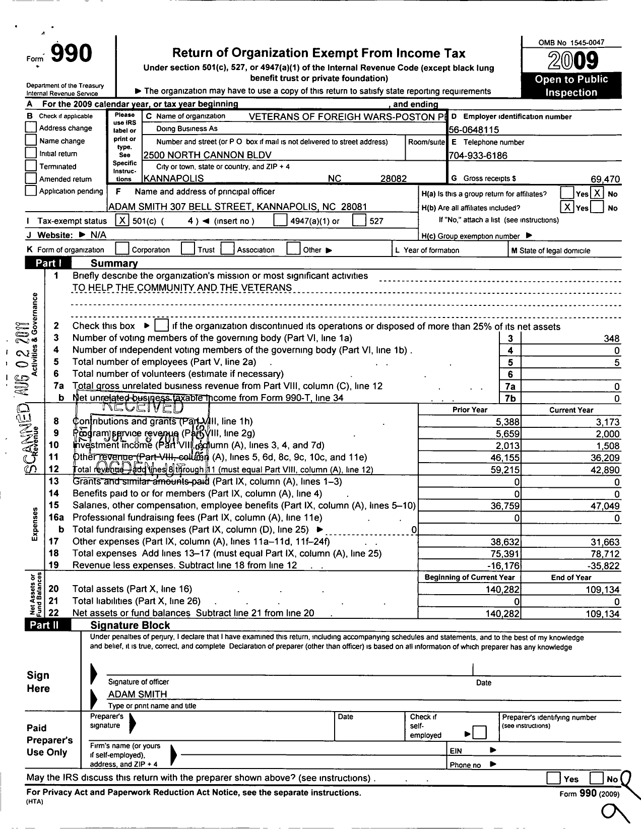 Image of first page of 2009 Form 990O for VFW NC - 8989 Poston-Perkins Post