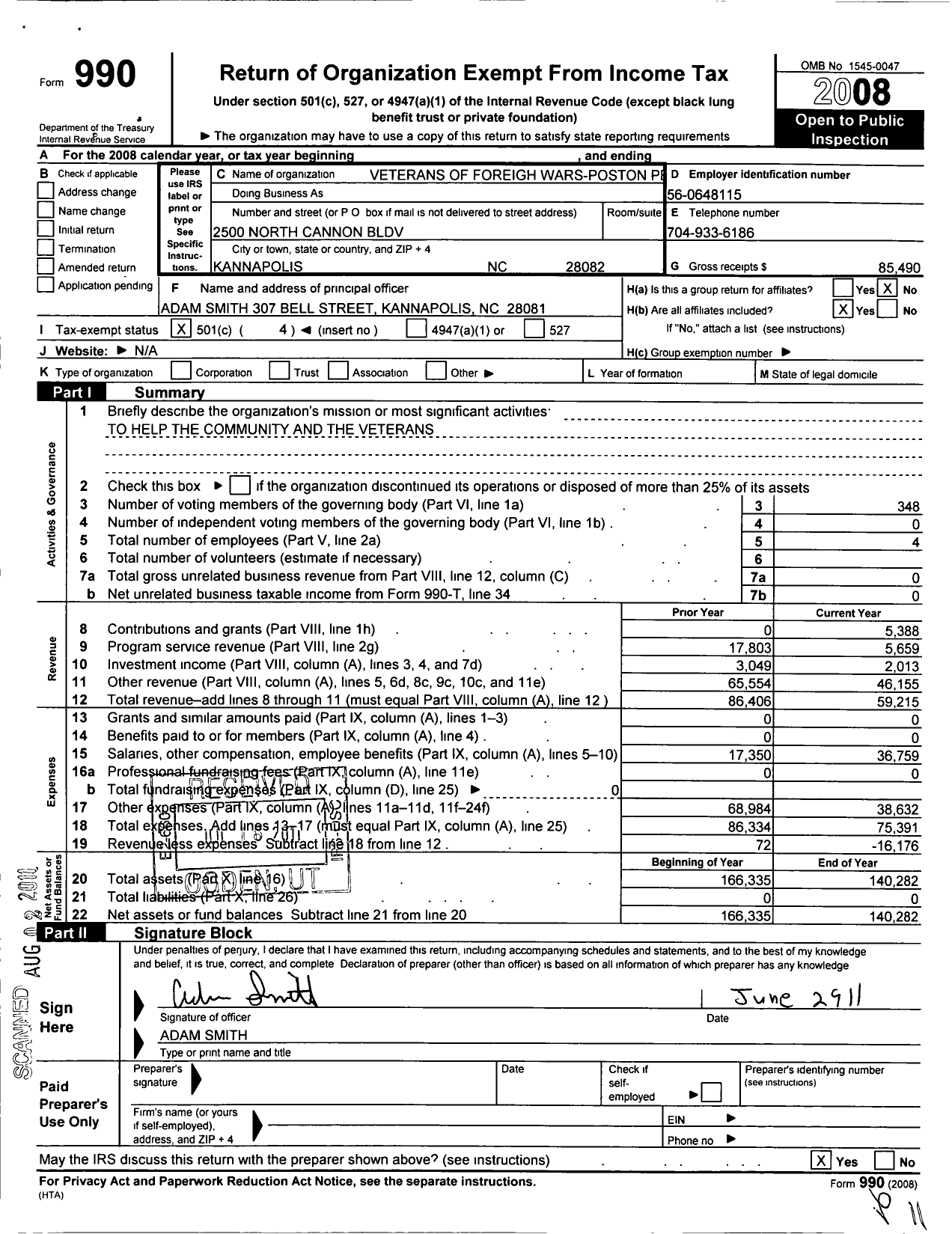 Image of first page of 2008 Form 990O for VFW NC - 8989 Poston-Perkins Post