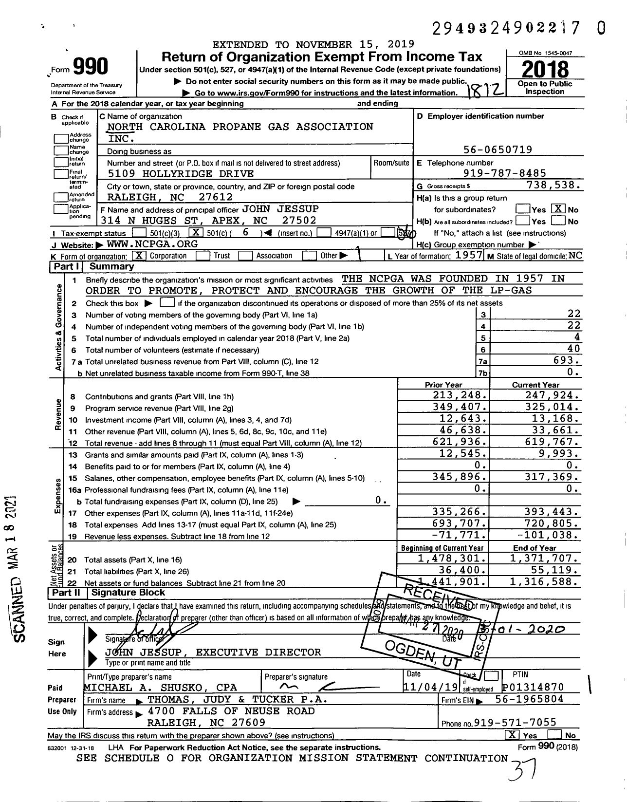 Image of first page of 2018 Form 990O for Southeast Propane Technical Education Center