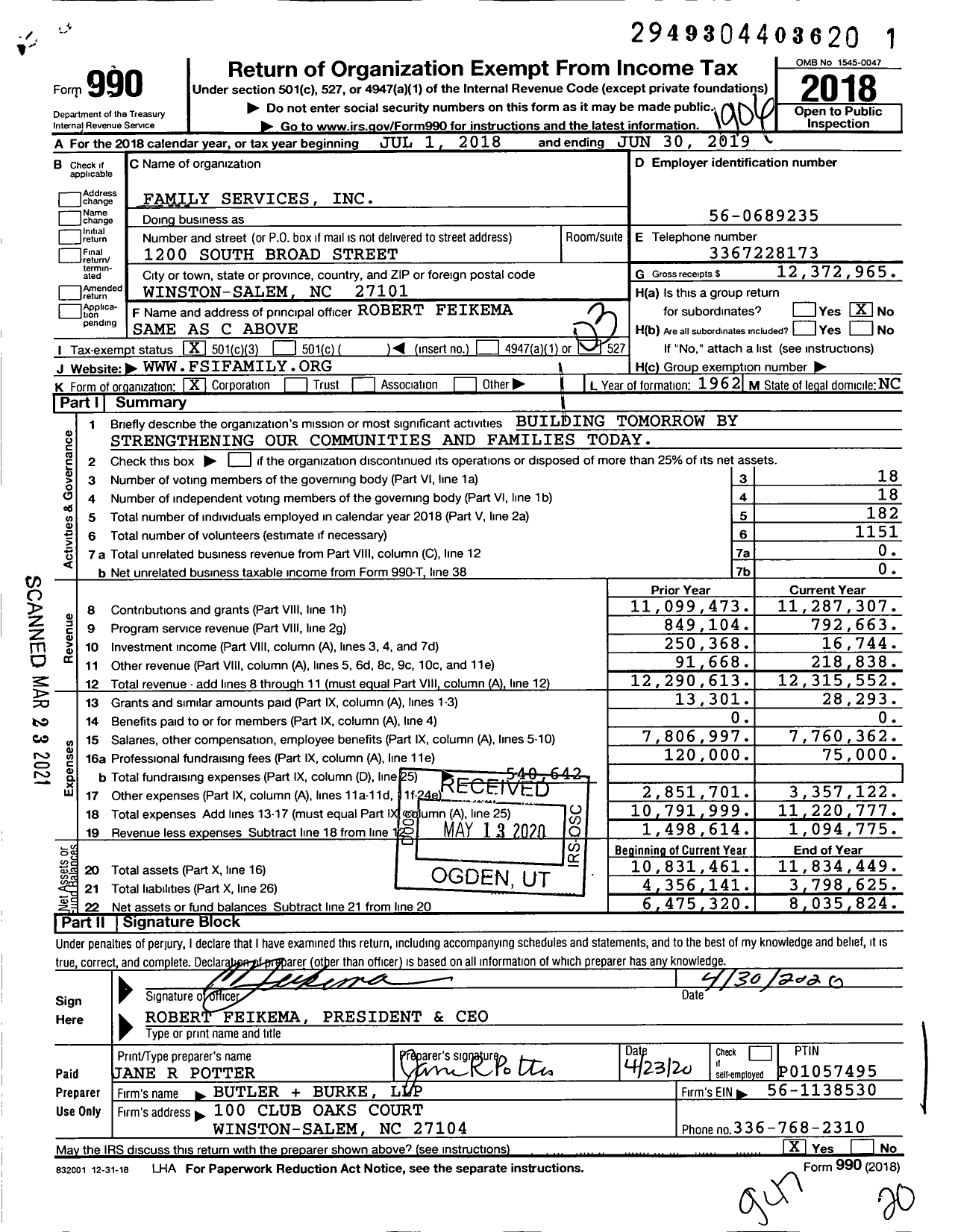 Image of first page of 2018 Form 990 for Family Services