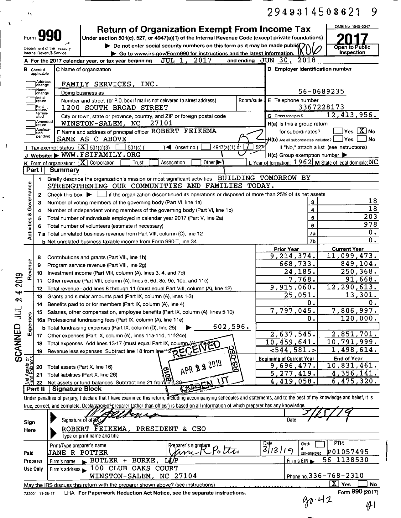 Image of first page of 2017 Form 990 for Family Services