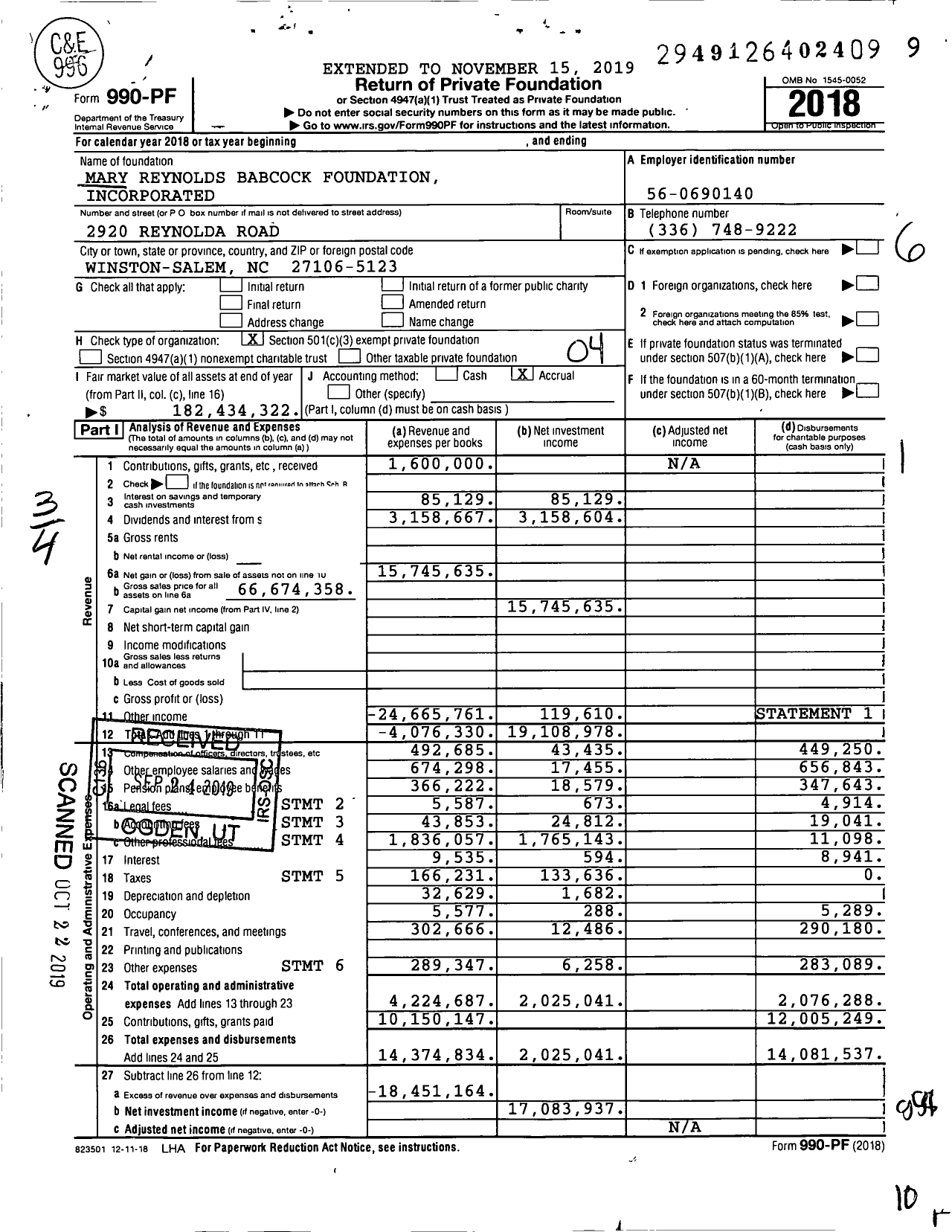 Image of first page of 2018 Form 990PF for Mary Reynolds Babcock Foundation