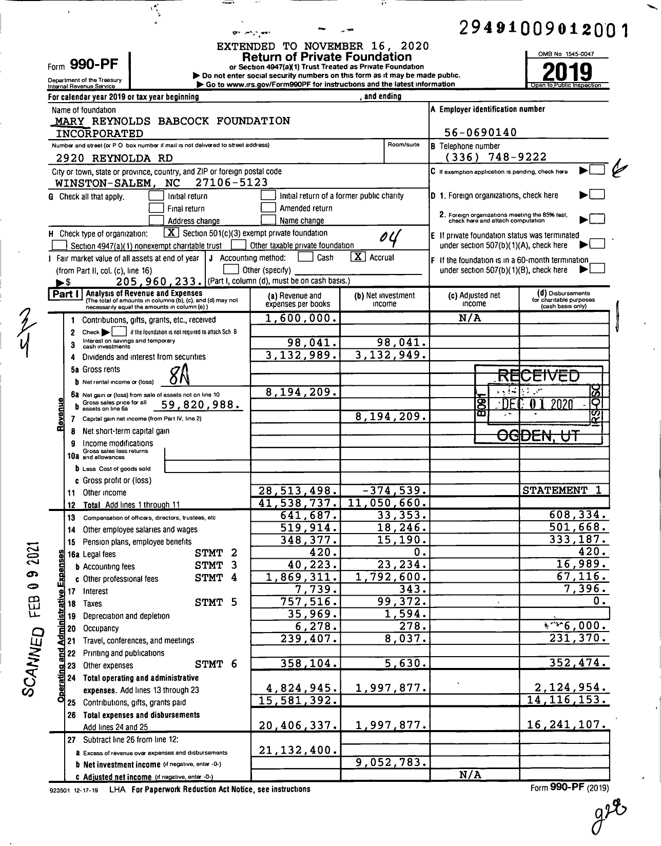 Image of first page of 2019 Form 990PF for Mary Reynolds Babcock Foundation