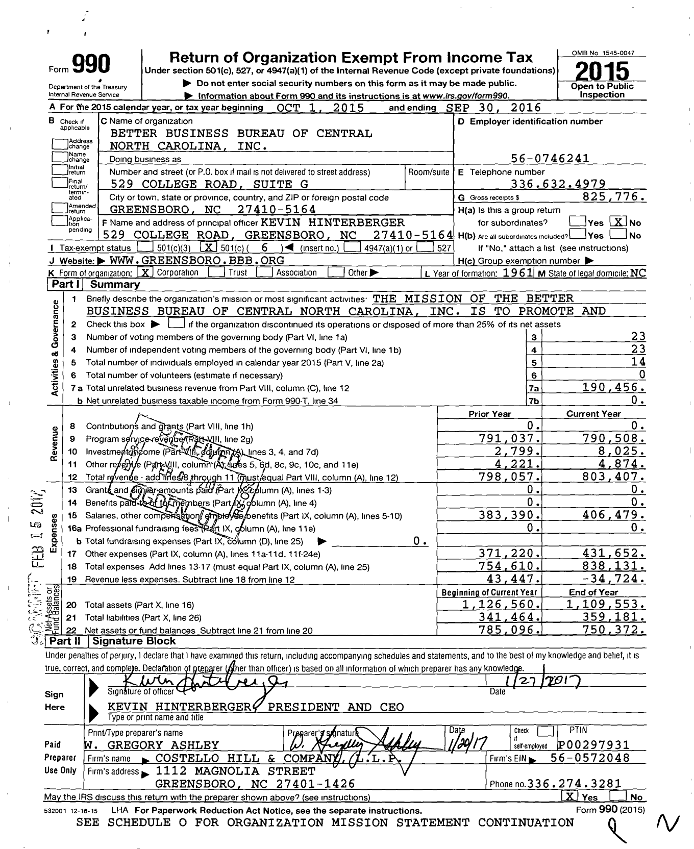 Image of first page of 2015 Form 990O for BBB
