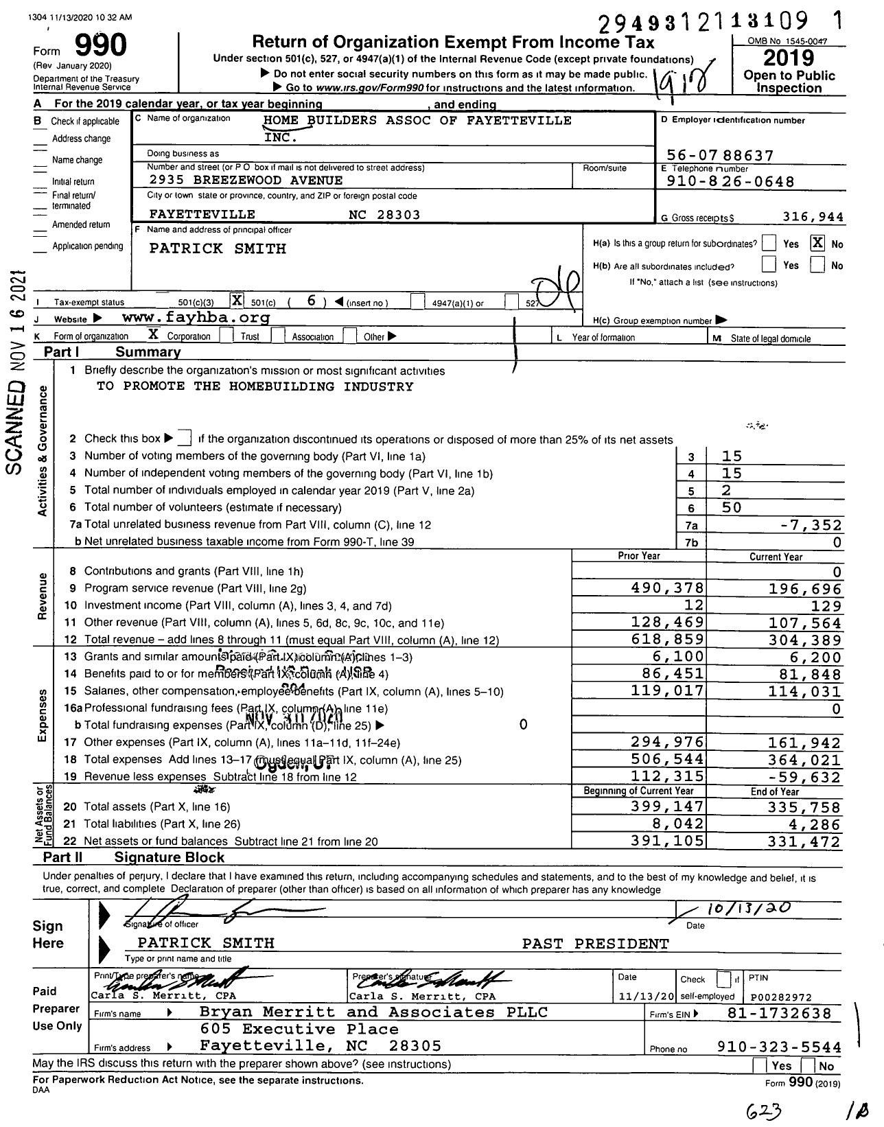 Image of first page of 2019 Form 990O for Home Builders Association of Fayetteville