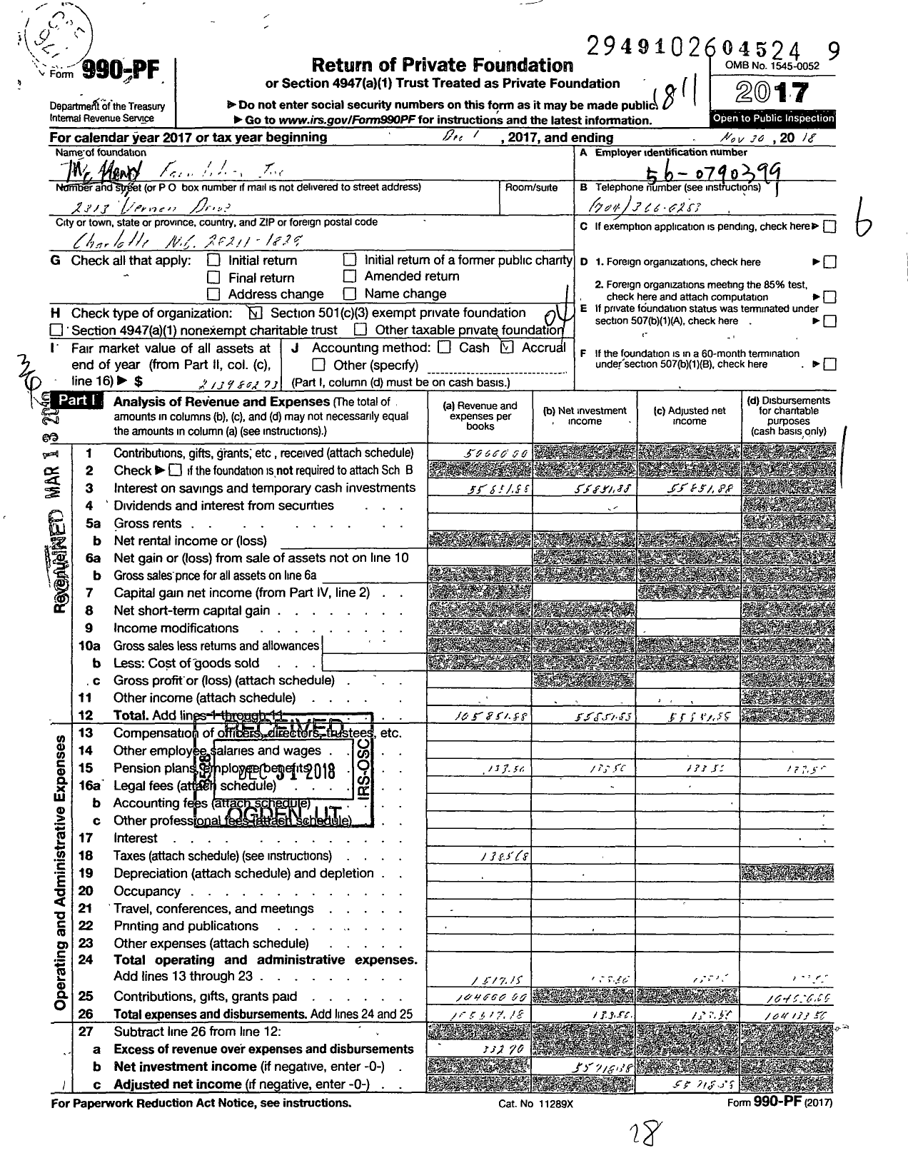 Image of first page of 2017 Form 990PF for Mchenry Foundation