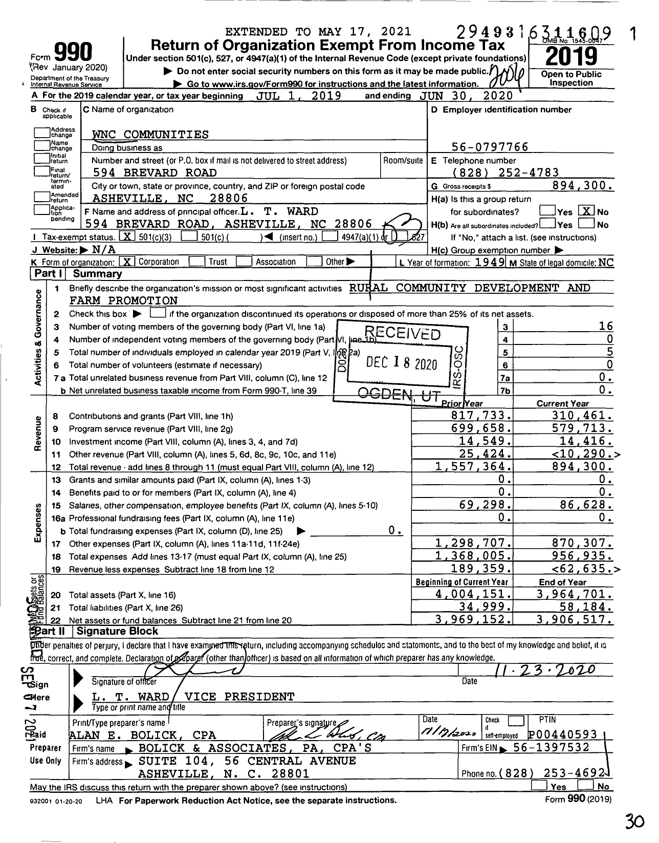 Image of first page of 2019 Form 990 for WNC Communities