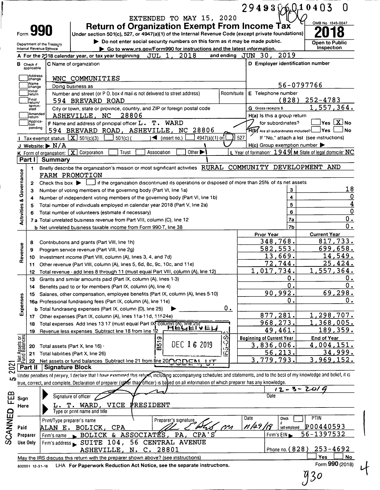 Image of first page of 2018 Form 990 for WNC Communities