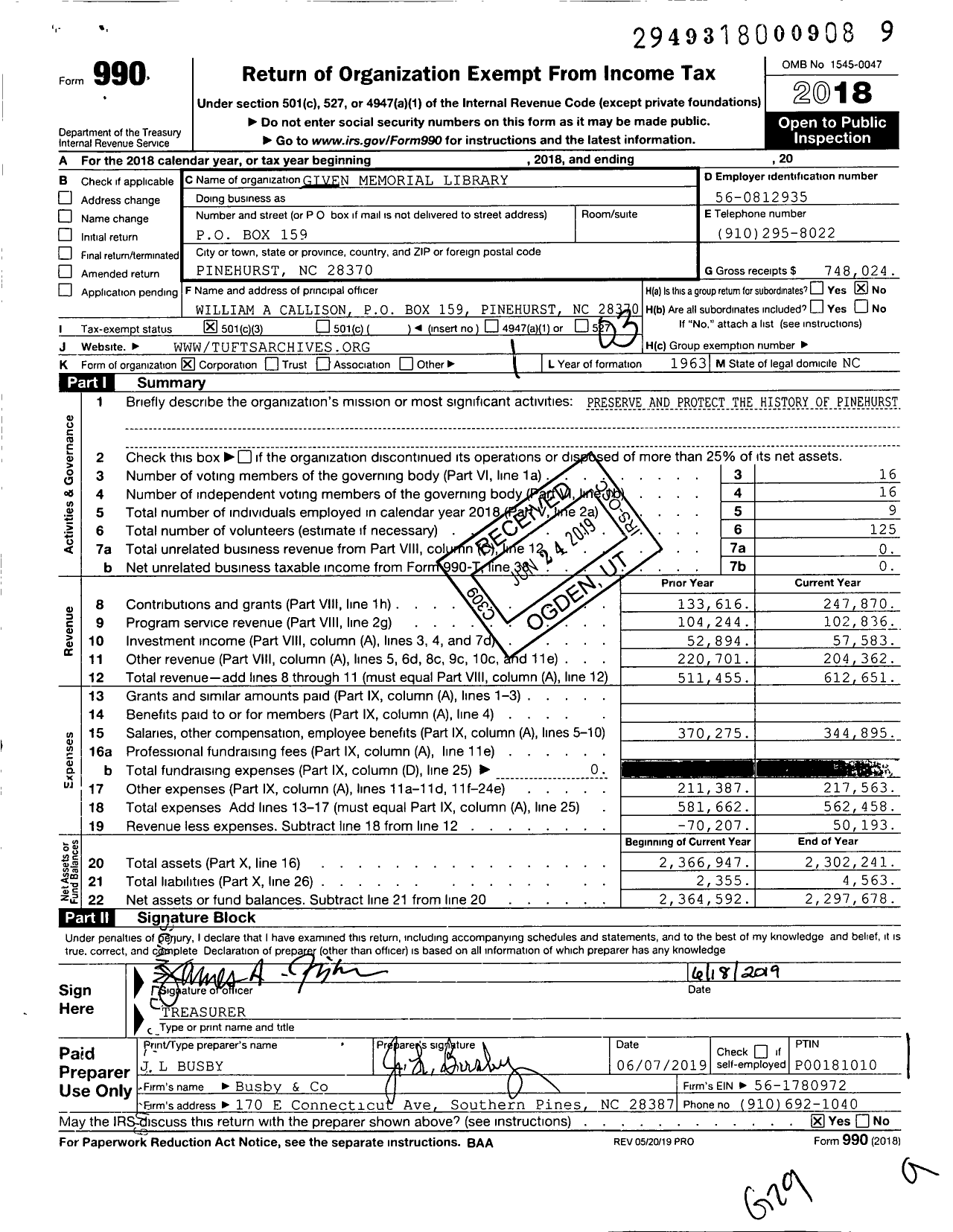 Image of first page of 2018 Form 990 for Given Tufts Foundation