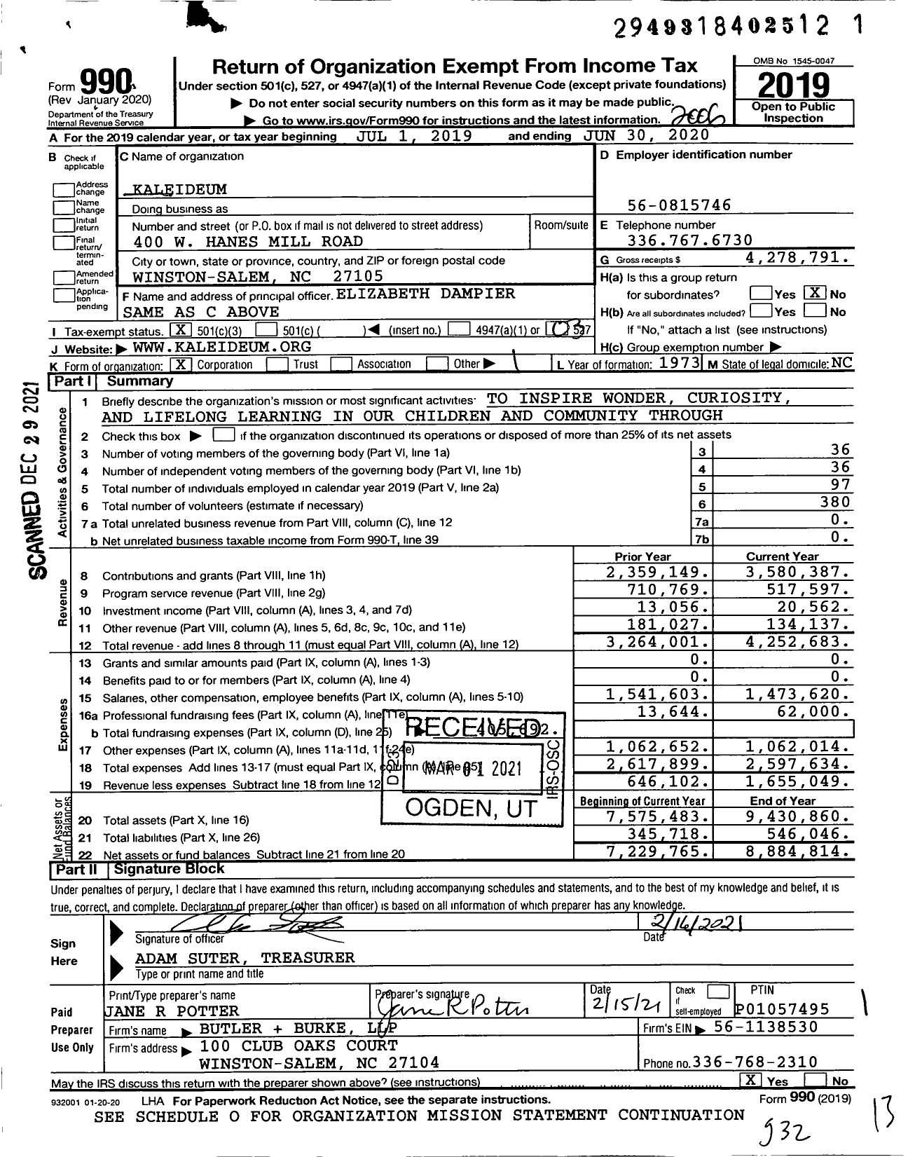 Image of first page of 2019 Form 990 for Kaleideum